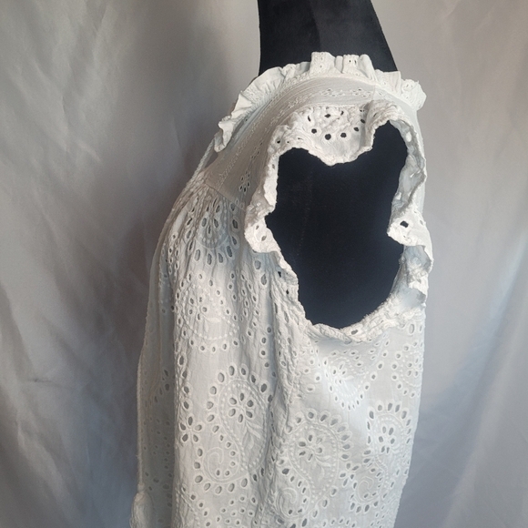 Valentina Naldi White Prairie Paisley Eyelet Cap Sleeve Tunic Top Size Small - Picture 6 of 12